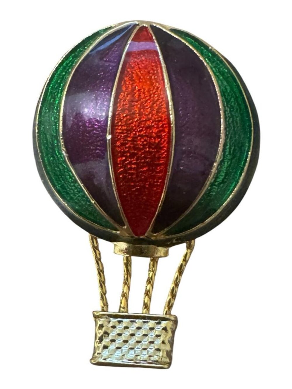 Vintage 80's Gold Colorful Hot Air Balloon Enamel Brooch Pin Jewelry